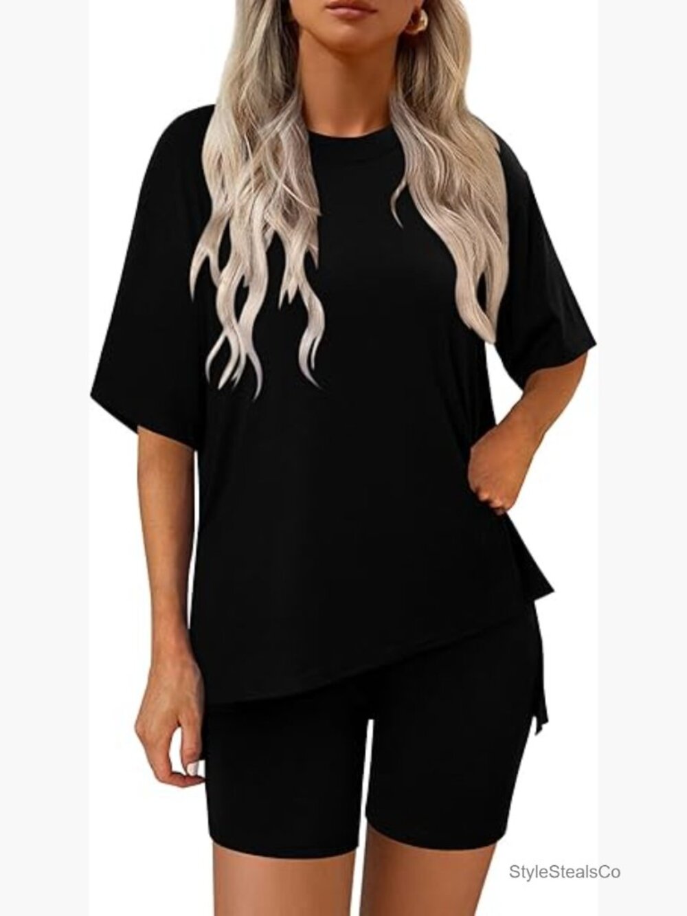 Biker Shorts Lounge Set Two Piece Oversized Tee Matching Travel Outfit